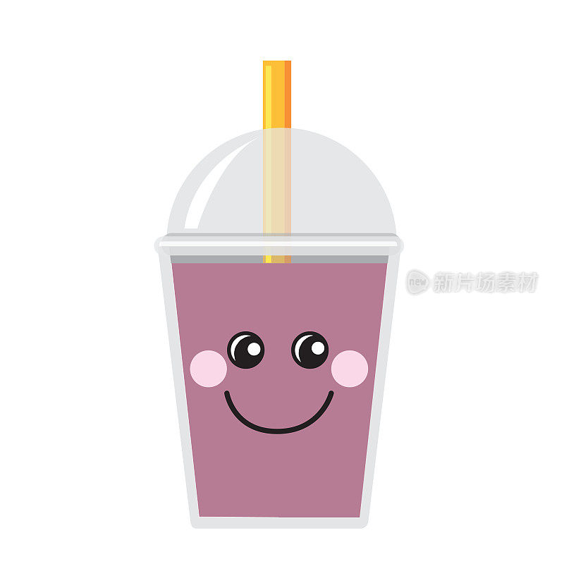 Happy Emoji Kawaii face on Bubble or Boba Tea grape Flavor Full color Icon on white background